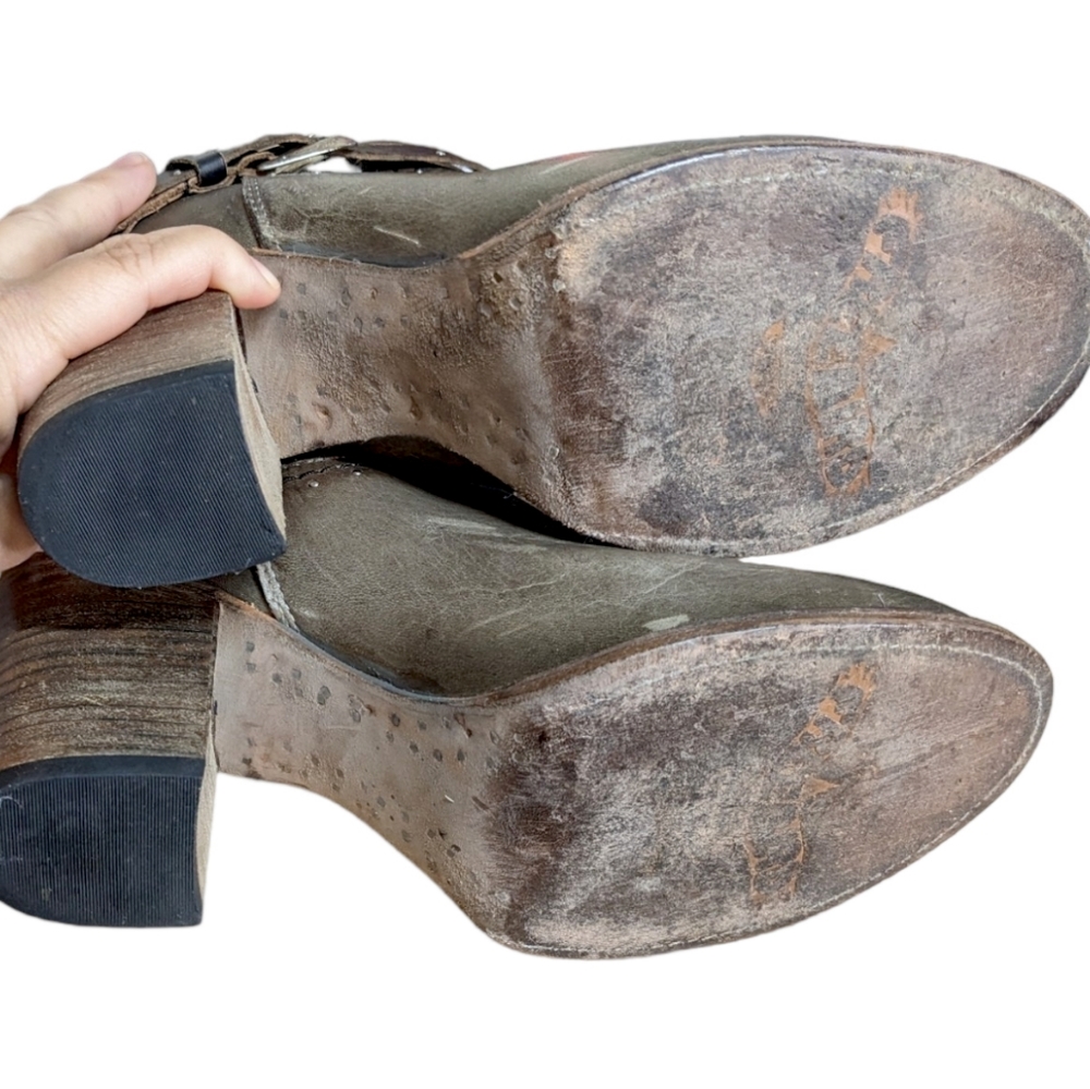 Freebird Lion Rainbow Booties 9 Taupe Brown Leather Strappy Studded Stack Heel - Picture 7 of 15